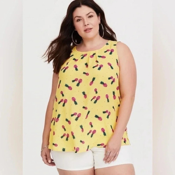 Torrid Yellow Pineapple Georgette Ruffle Tank Blouse Size M Medium 00 - Picture 1 of 6